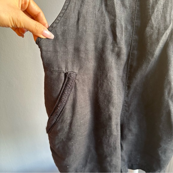 ZARA Cotton Linen Cross Back Romper / Overalls with Pockets in Black - Picture 7 of 11